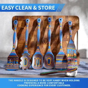 7PC PAKKA WOOD,  Blue Wooden Cooking Utensils