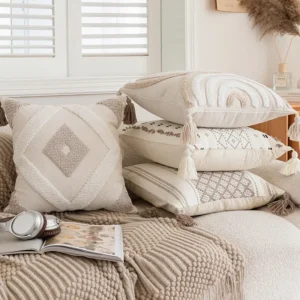 Beige Coffee Loop Tufted Cushion Cover